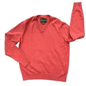 Eddie Bauer Classic V-Neck Sweater Cotton Linen Blend - Coral